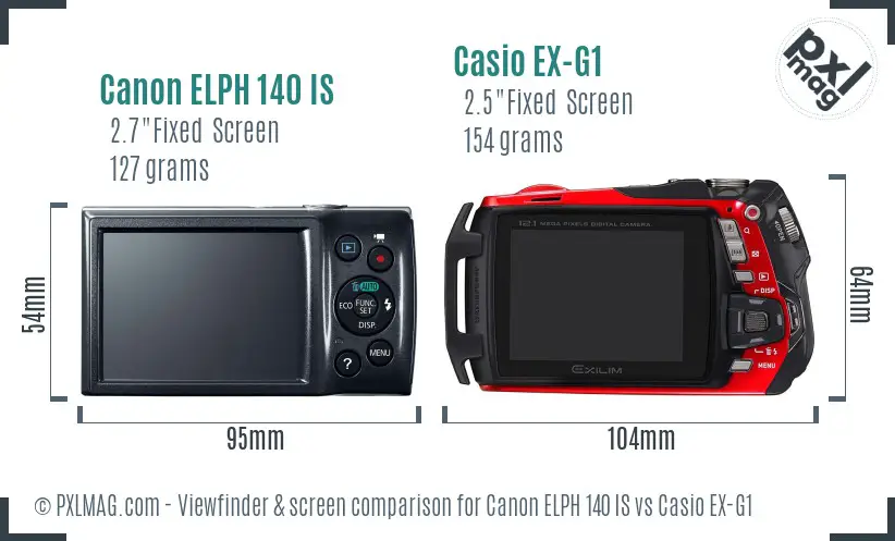 Canon ELPH 140 IS vs Casio EX-G1 Screen and Viewfinder comparison