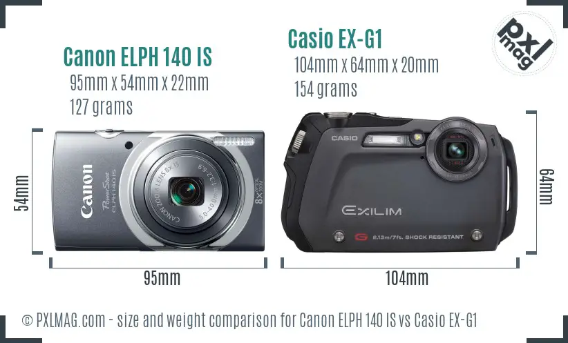 Canon ELPH 140 IS vs Casio EX-G1 size comparison