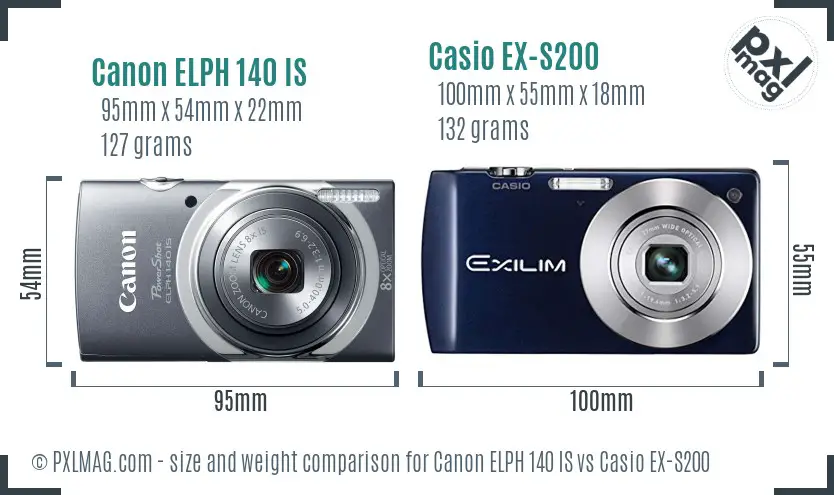 Canon ELPH 140 IS vs Casio EX-S200 size comparison