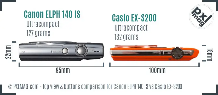 Canon ELPH 140 IS vs Casio EX-S200 top view buttons comparison