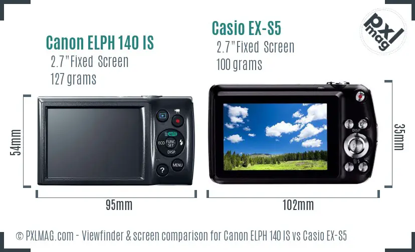 Canon ELPH 140 IS vs Casio EX-S5 Screen and Viewfinder comparison