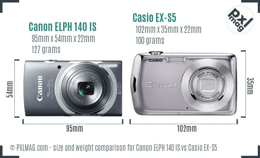Canon ELPH 140 IS vs Casio EX-S5 size comparison