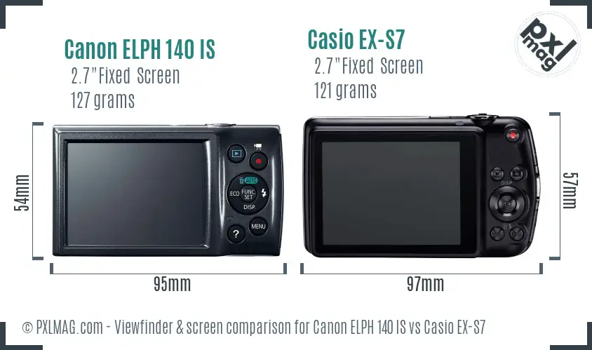 Canon ELPH 140 IS vs Casio EX-S7 Screen and Viewfinder comparison