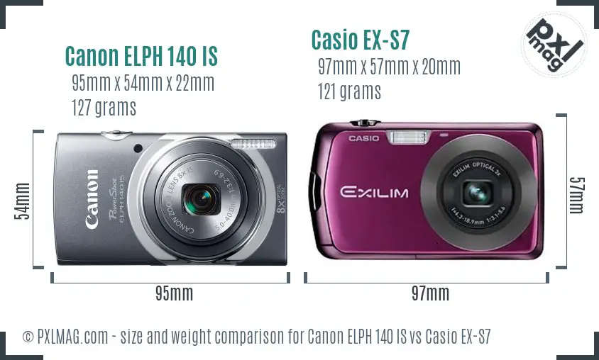 Canon ELPH 140 IS vs Casio EX-S7 size comparison
