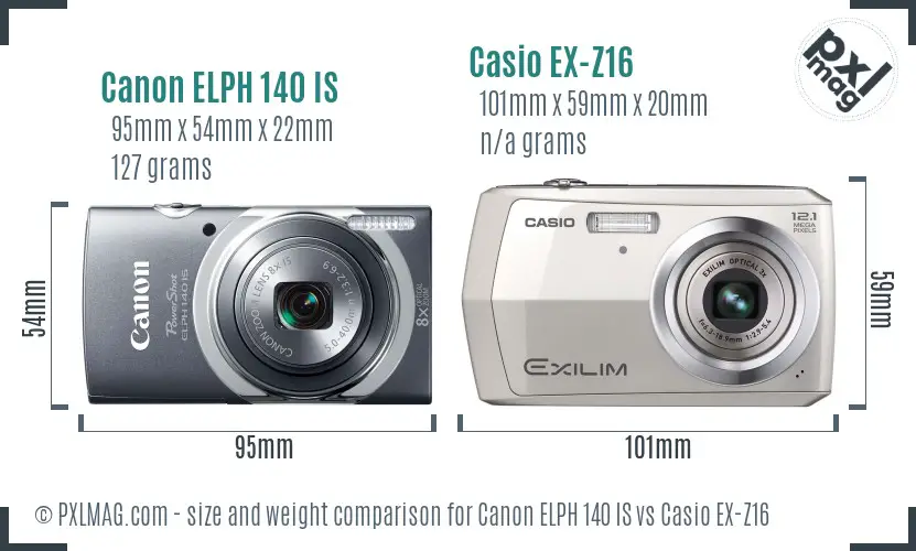 Canon ELPH 140 IS vs Casio EX-Z16 size comparison