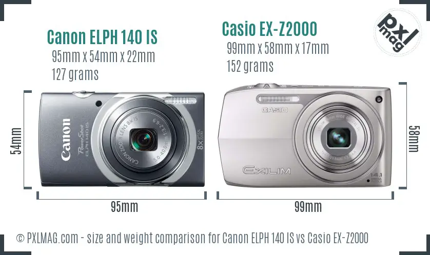 Canon ELPH 140 IS vs Casio EX-Z2000 size comparison