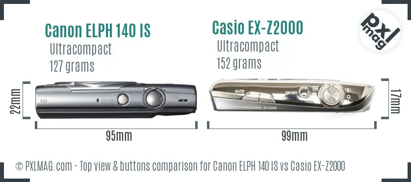 Canon ELPH 140 IS vs Casio EX-Z2000 top view buttons comparison