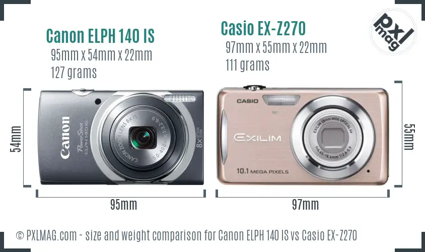 Canon ELPH 140 IS vs Casio EX-Z270 size comparison Canon ELPH 140 IS vs Casio EX-Z270 size comparison
