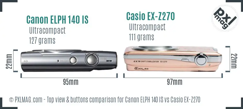Canon ELPH 140 IS vs Casio EX-Z270 top view buttons comparison Canon ELPH 140 IS vs Casio EX-Z270 top view buttons comparison