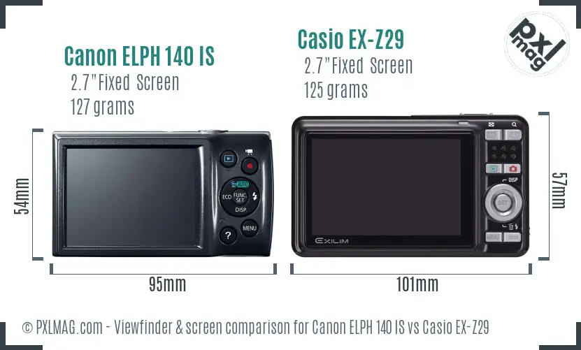 Canon ELPH 140 IS vs Casio EX-Z29 Screen and Viewfinder comparison Canon ELPH 140 IS vs Casio EX-Z29 Screen and Viewfinder comparison
