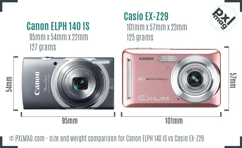 Canon ELPH 140 IS vs Casio EX-Z29 size comparison Canon ELPH 140 IS vs Casio EX-Z29 size comparison