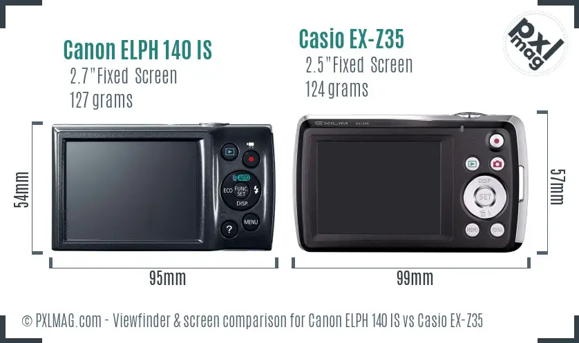 Canon ELPH 140 IS vs Casio EX-Z35 Screen and Viewfinder comparison