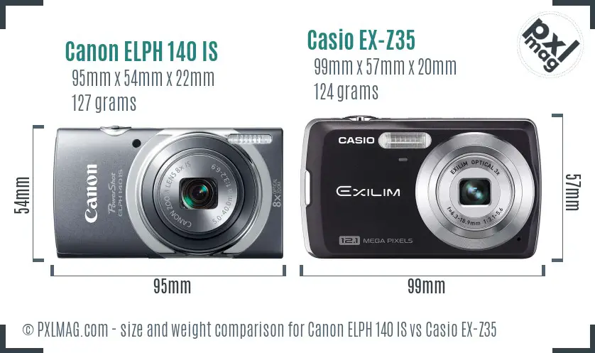 Canon ELPH 140 IS vs Casio EX-Z35 size comparison
