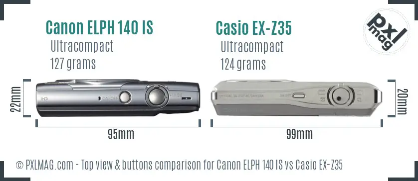 Canon ELPH 140 IS vs Casio EX-Z35 top view buttons comparison