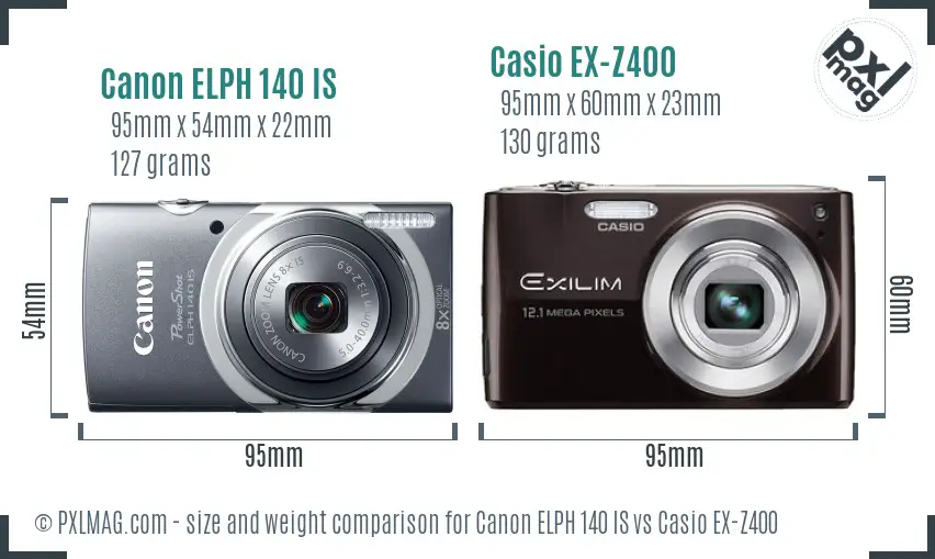 Canon ELPH 140 IS vs Casio EX-Z400 size comparison