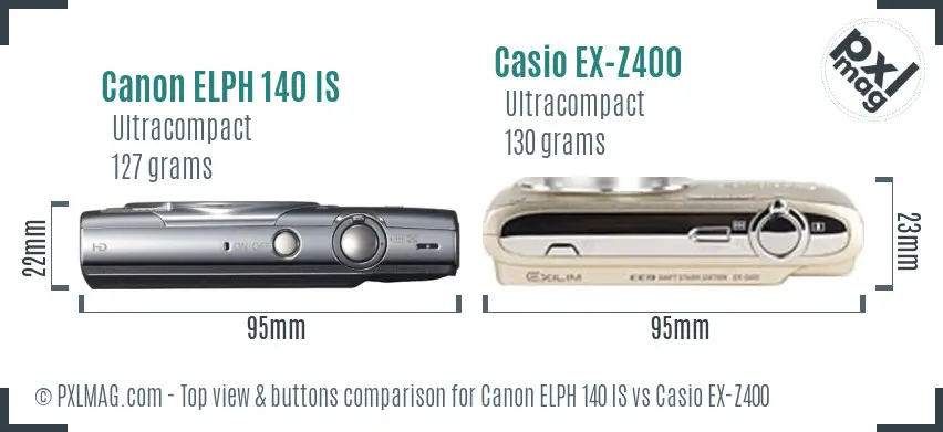 Canon ELPH 140 IS vs Casio EX-Z400 top view buttons comparison