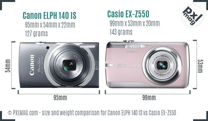Canon ELPH 140 IS vs Casio EX-Z550 size comparison Canon ELPH 140 IS vs Casio EX-Z550 size comparison
