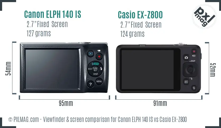 Canon ELPH 140 IS vs Casio EX-Z800 Screen and Viewfinder comparison