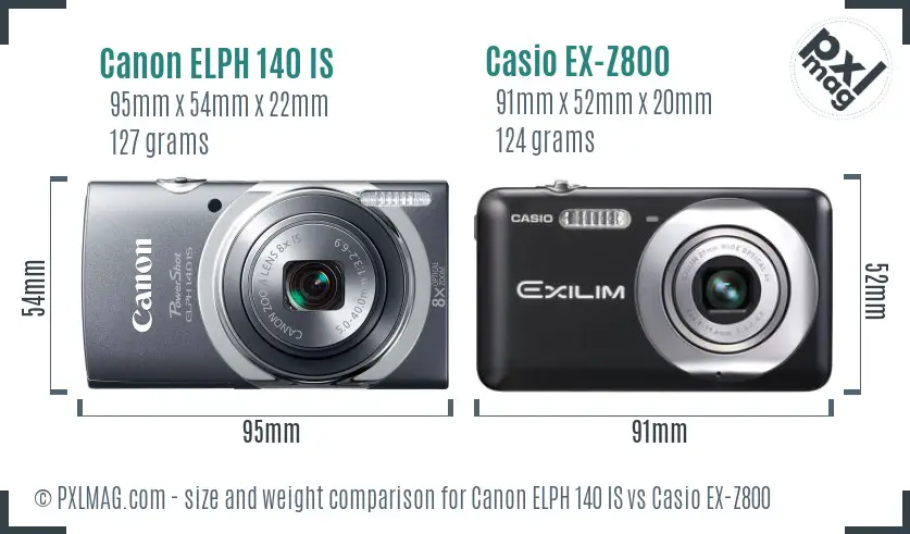 Canon ELPH 140 IS vs Casio EX-Z800 size comparison