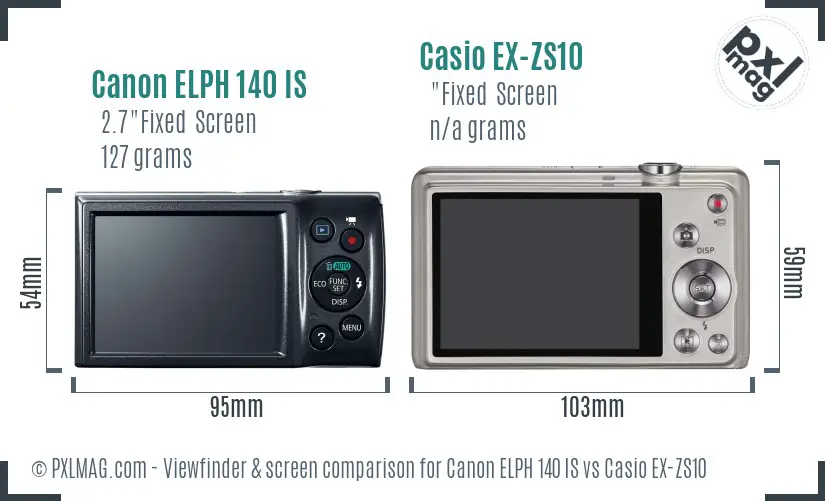 Canon ELPH 140 IS vs Casio EX-ZS10 Screen and Viewfinder comparison