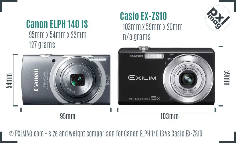Canon ELPH 140 IS vs Casio EX-ZS10 size comparison