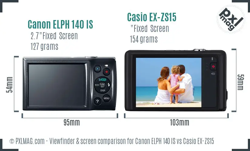 Canon ELPH 140 IS vs Casio EX-ZS15 Screen and Viewfinder comparison