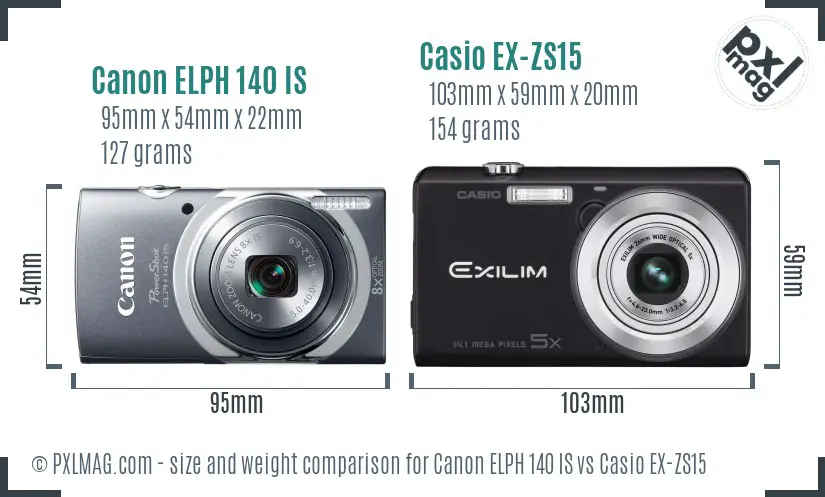Canon ELPH 140 IS vs Casio EX-ZS15 size comparison