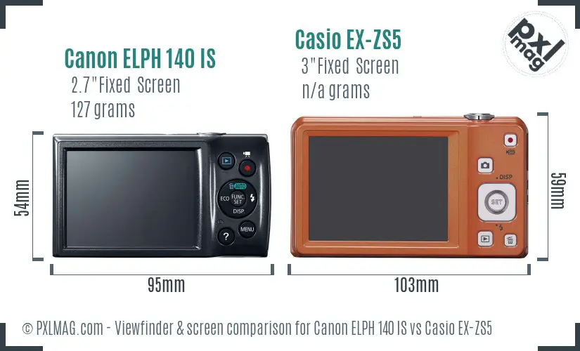 Canon ELPH 140 IS vs Casio EX-ZS5 Screen and Viewfinder comparison