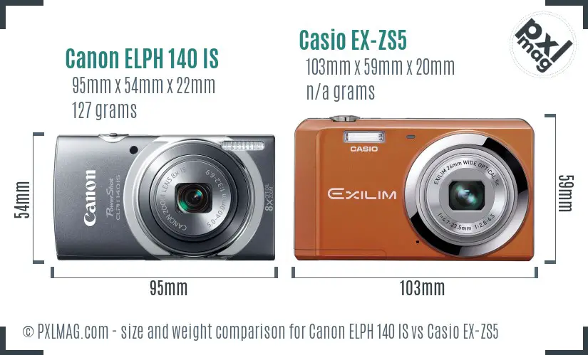 Canon ELPH 140 IS vs Casio EX-ZS5 size comparison