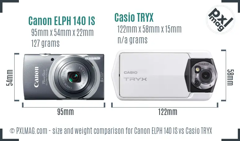 Canon ELPH 140 IS vs Casio TRYX size comparison