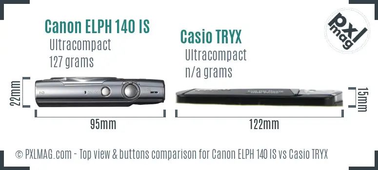 Canon ELPH 140 IS vs Casio TRYX top view buttons comparison