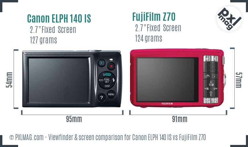 Canon ELPH 140 IS vs FujiFilm Z70 Screen and Viewfinder comparison