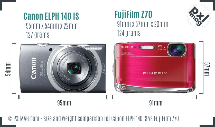 Canon ELPH 140 IS vs FujiFilm Z70 size comparison