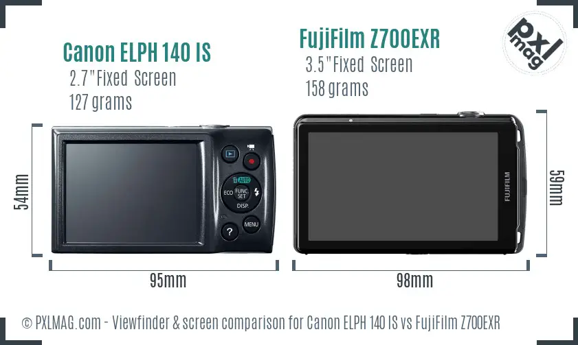 Canon ELPH 140 IS vs FujiFilm Z700EXR Screen and Viewfinder comparison