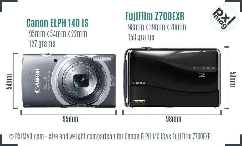 Canon ELPH 140 IS vs FujiFilm Z700EXR size comparison