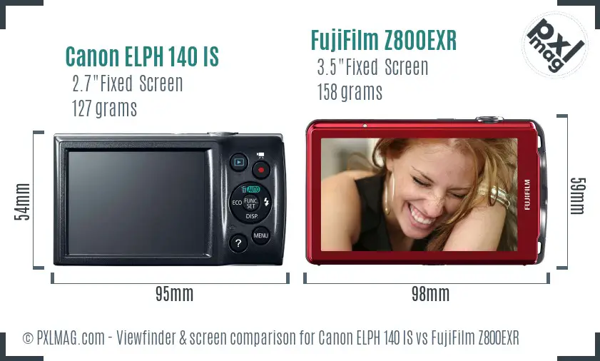 Canon ELPH 140 IS vs FujiFilm Z800EXR Screen and Viewfinder comparison