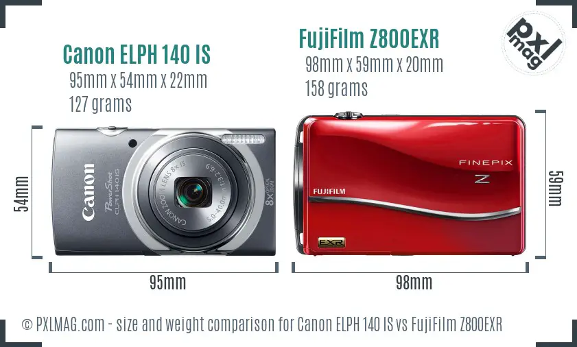 Canon ELPH 140 IS vs FujiFilm Z800EXR size comparison