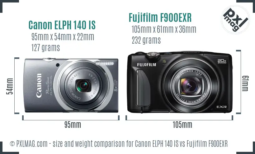 Canon ELPH 140 IS vs Fujifilm F900EXR size comparison