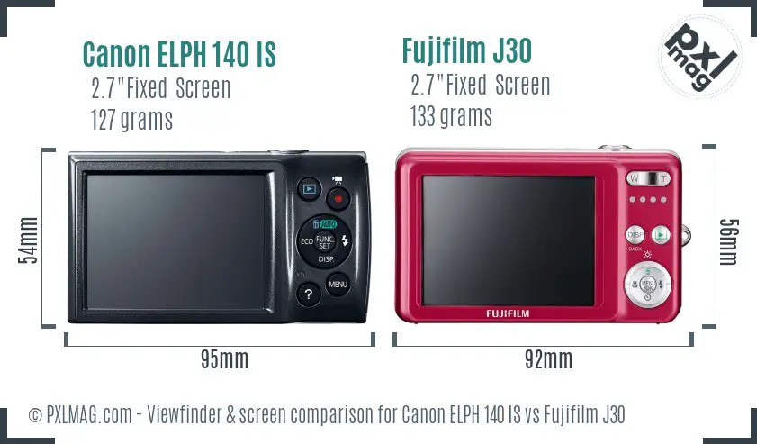 Canon ELPH 140 IS vs Fujifilm J30 Screen and Viewfinder comparison