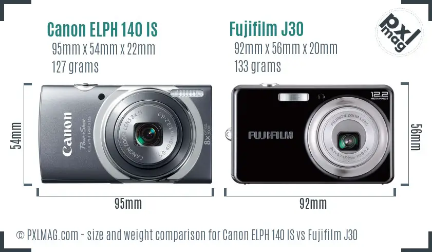 Canon ELPH 140 IS vs Fujifilm J30 size comparison