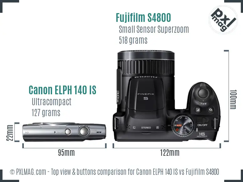 Canon ELPH 140 IS vs Fujifilm S4800 top view buttons comparison