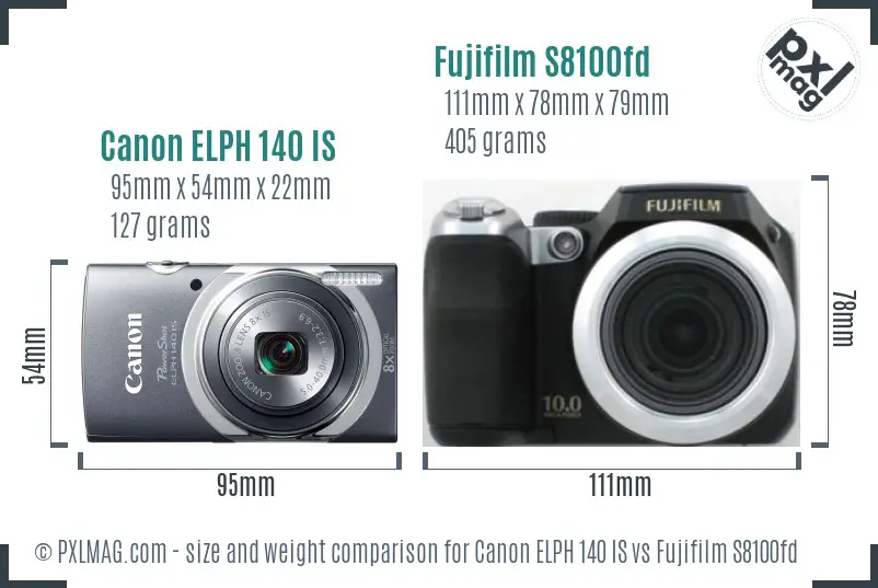 Canon ELPH 140 IS vs Fujifilm S8100fd size comparison
