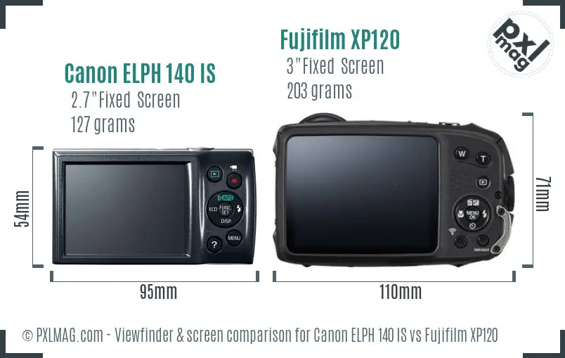 Canon ELPH 140 IS vs Fujifilm XP120 Screen and Viewfinder comparison