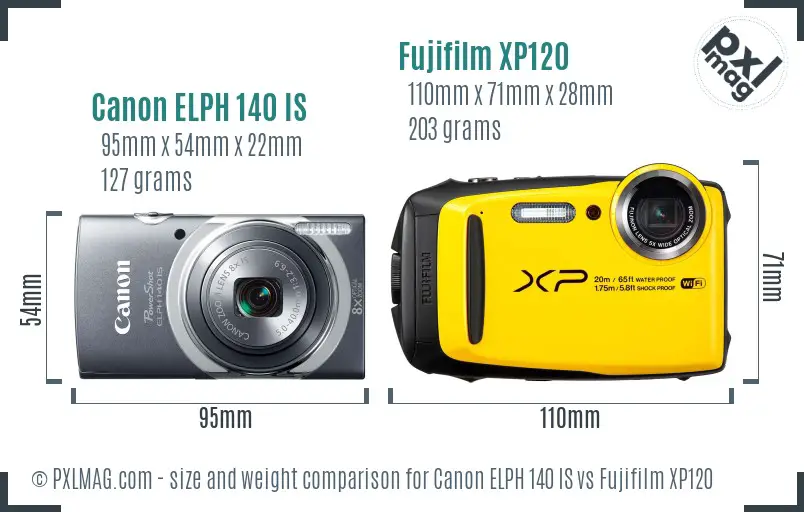 Canon ELPH 140 IS vs Fujifilm XP120 size comparison