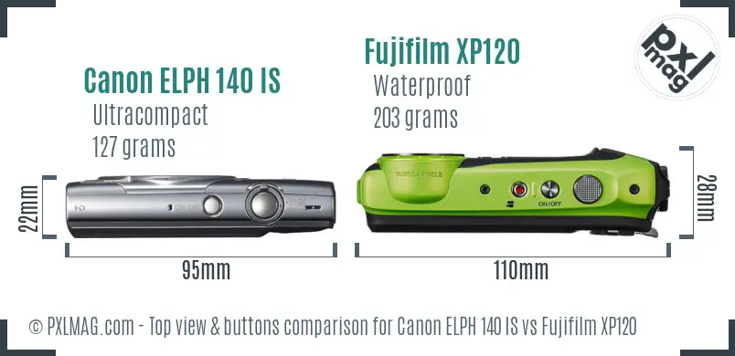 Canon ELPH 140 IS vs Fujifilm XP120 top view buttons comparison