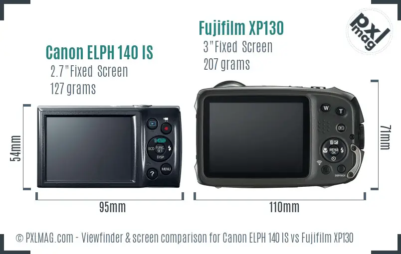 Canon ELPH 140 IS vs Fujifilm XP130 Screen and Viewfinder comparison