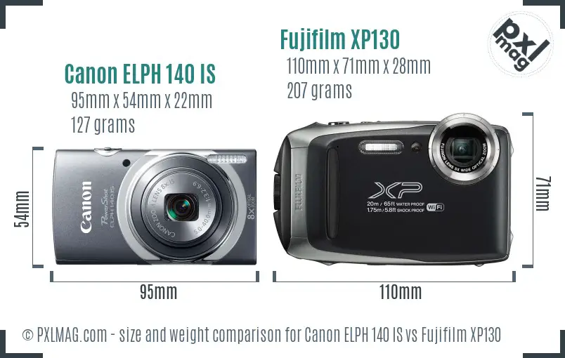 Canon ELPH 140 IS vs Fujifilm XP130 size comparison