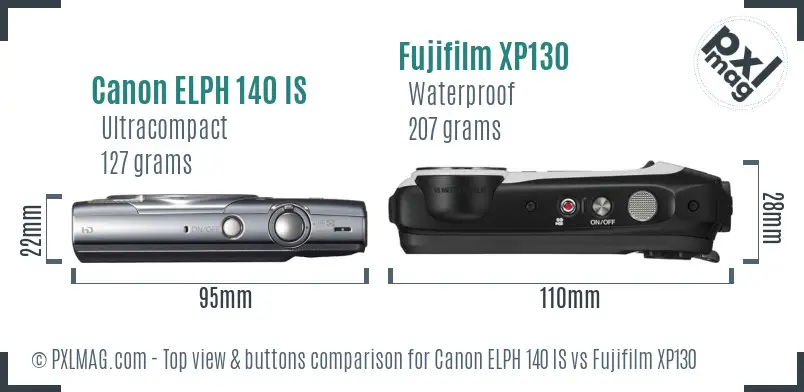 Canon ELPH 140 IS vs Fujifilm XP130 top view buttons comparison