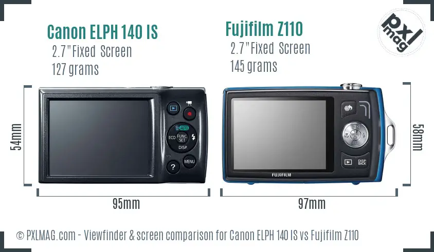 Canon ELPH 140 IS vs Fujifilm Z110 Screen and Viewfinder comparison