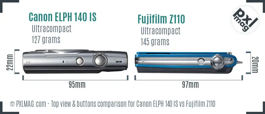 Canon ELPH 140 IS vs Fujifilm Z110 top view buttons comparison